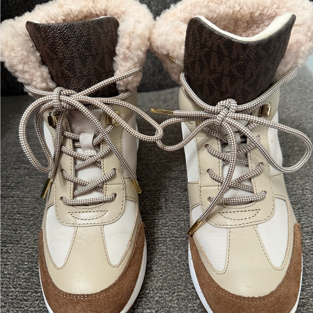 Michael Kors Cream and Brown Winter Boots